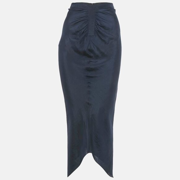 Emporio Armani Navy Blue Silk Asymmetric Midi Skirt Xs